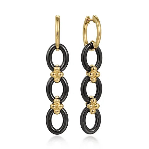 Black Oval Ceramic Link Earrings
