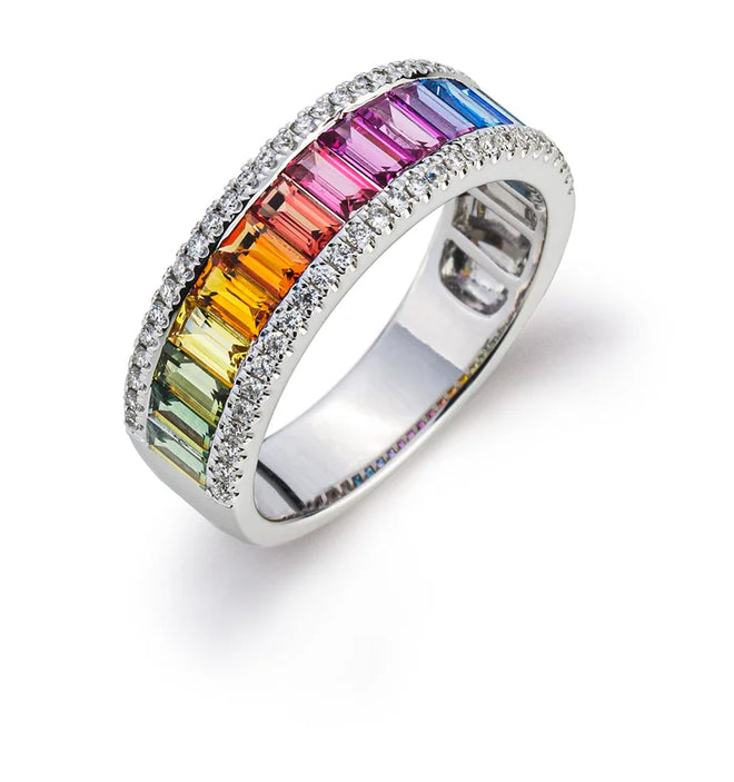 Rainbow Sapphire and Diamond Ring
