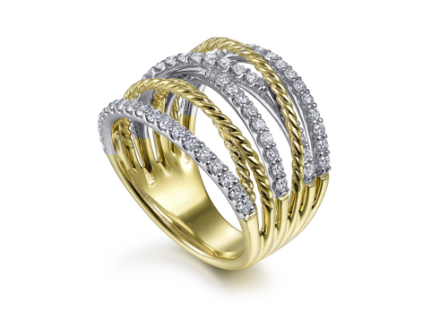 Twisted Rope and Diamond Rows Ring