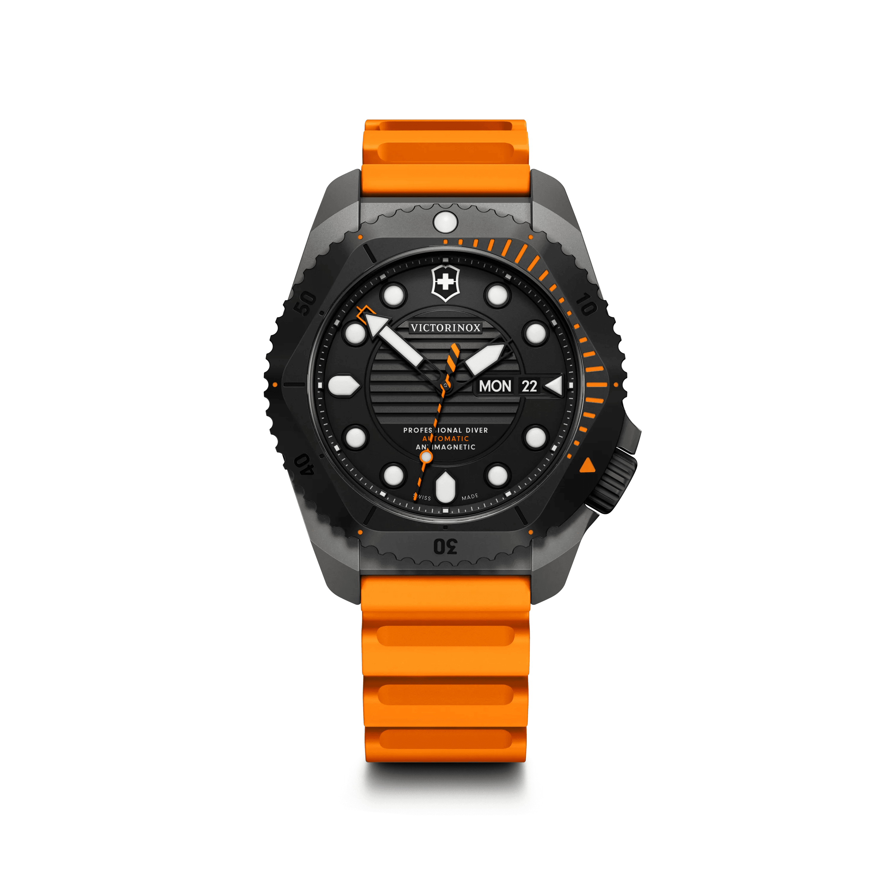 Dive Pro Automatic 43mm — Black Dial / Orange Rubber Strap — Victorinox style 241996