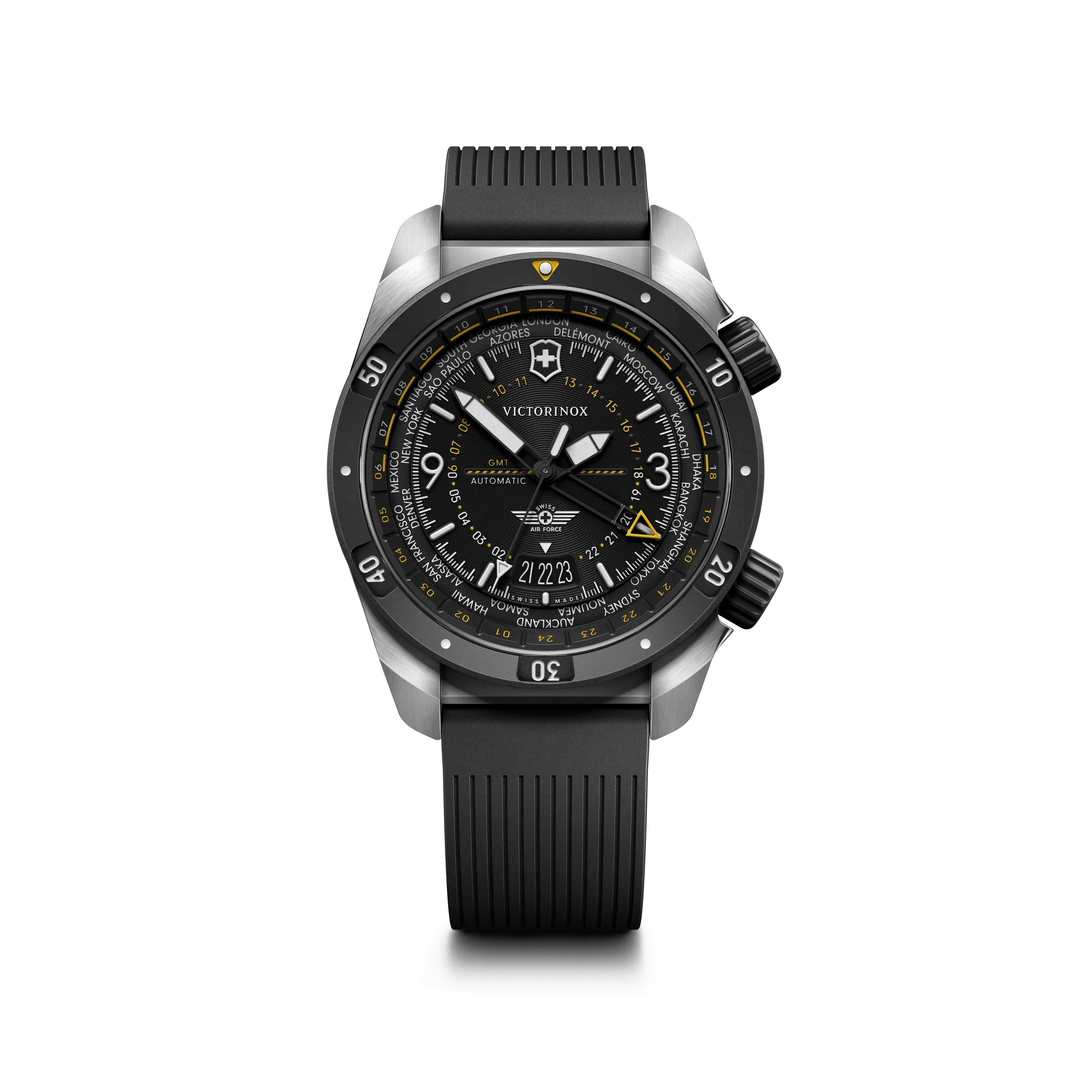 Air Pro Automatic 43mm — Black Dial / Black Rubber — Victorinox style 242005
