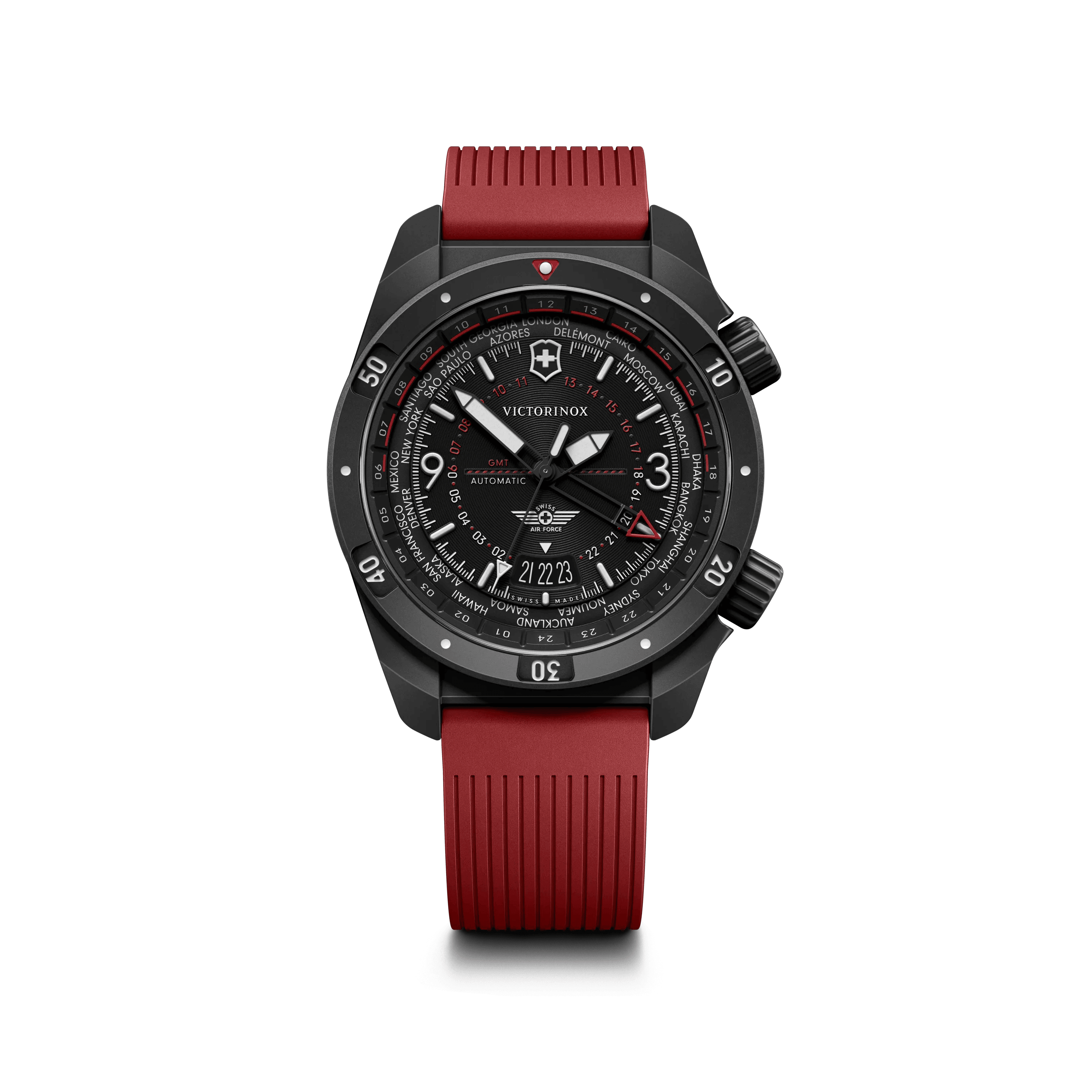 Air Pro Automatic 43mm — Black Dial / Red Rubber — Victorinox style 242006