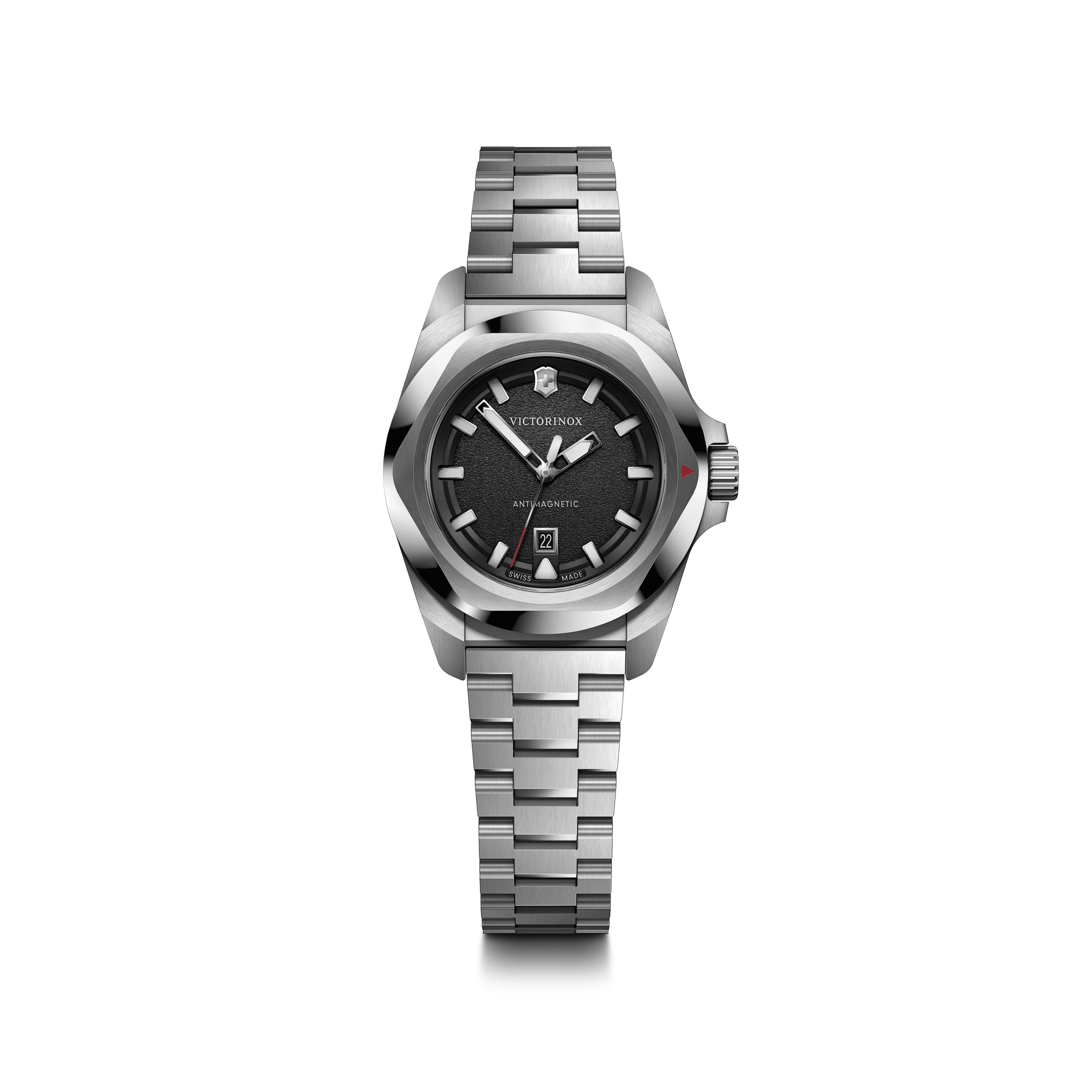 I.N.O.X. Quartz 32mm — Black Dial / Silver Stainless Steel Bracelet — Victorinox style 242036