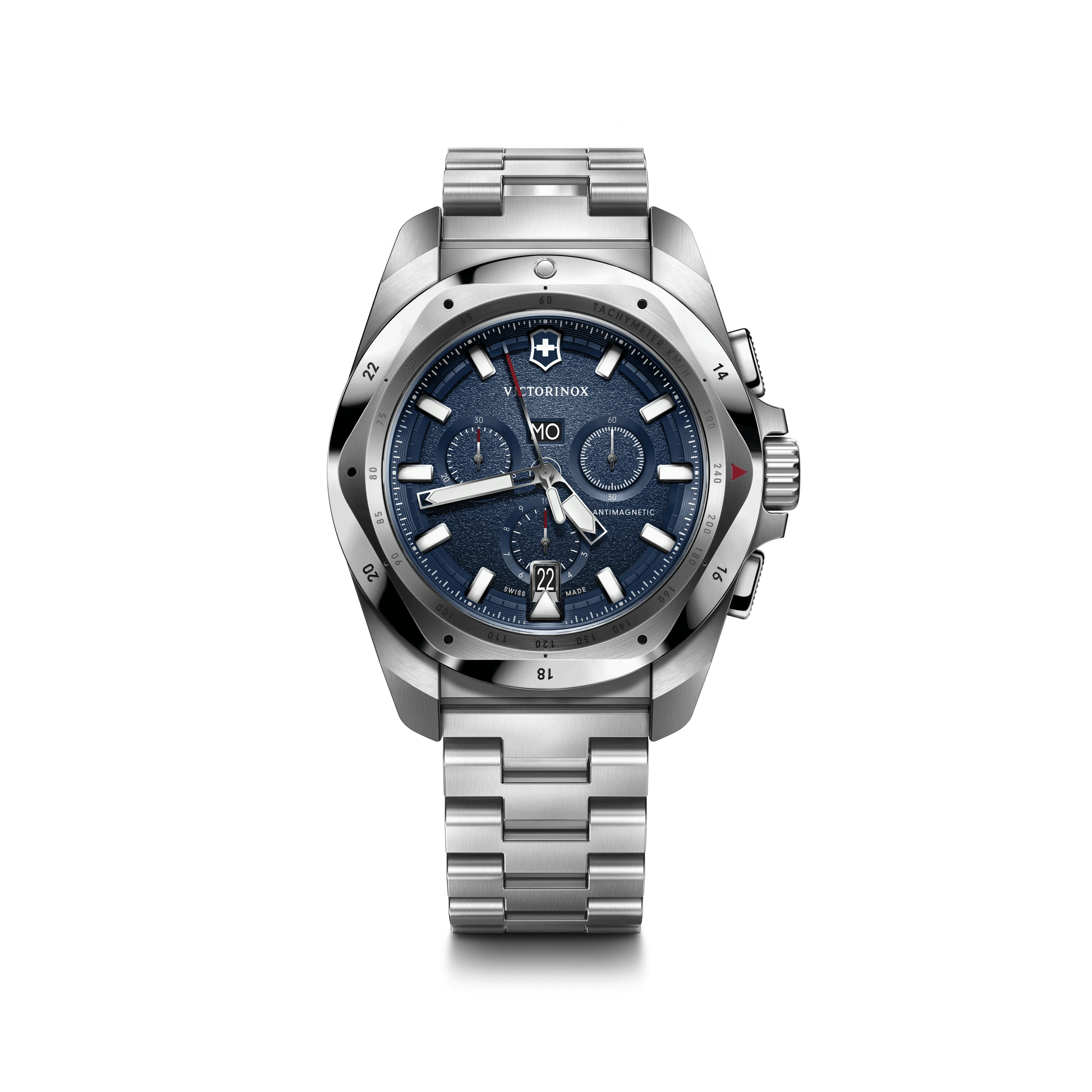 I.N.O.X. Chronograph 43mm — Blue Dial / Silver Stainless Steel Bracelet — Victorinox style 241985