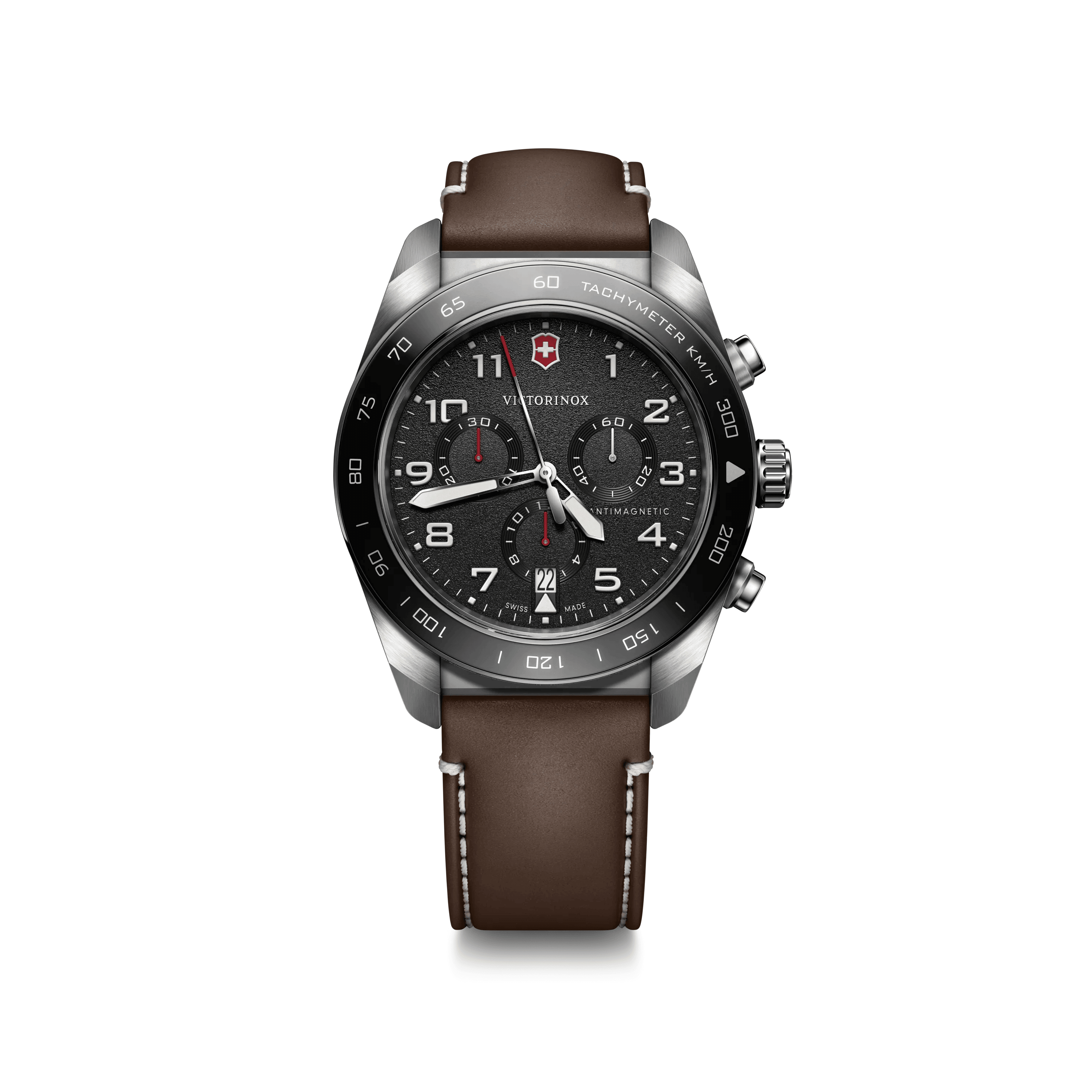 Swiss Army Chronograph 42mm — Black Dial / Brown Leather Strap — Victorinox style 242046