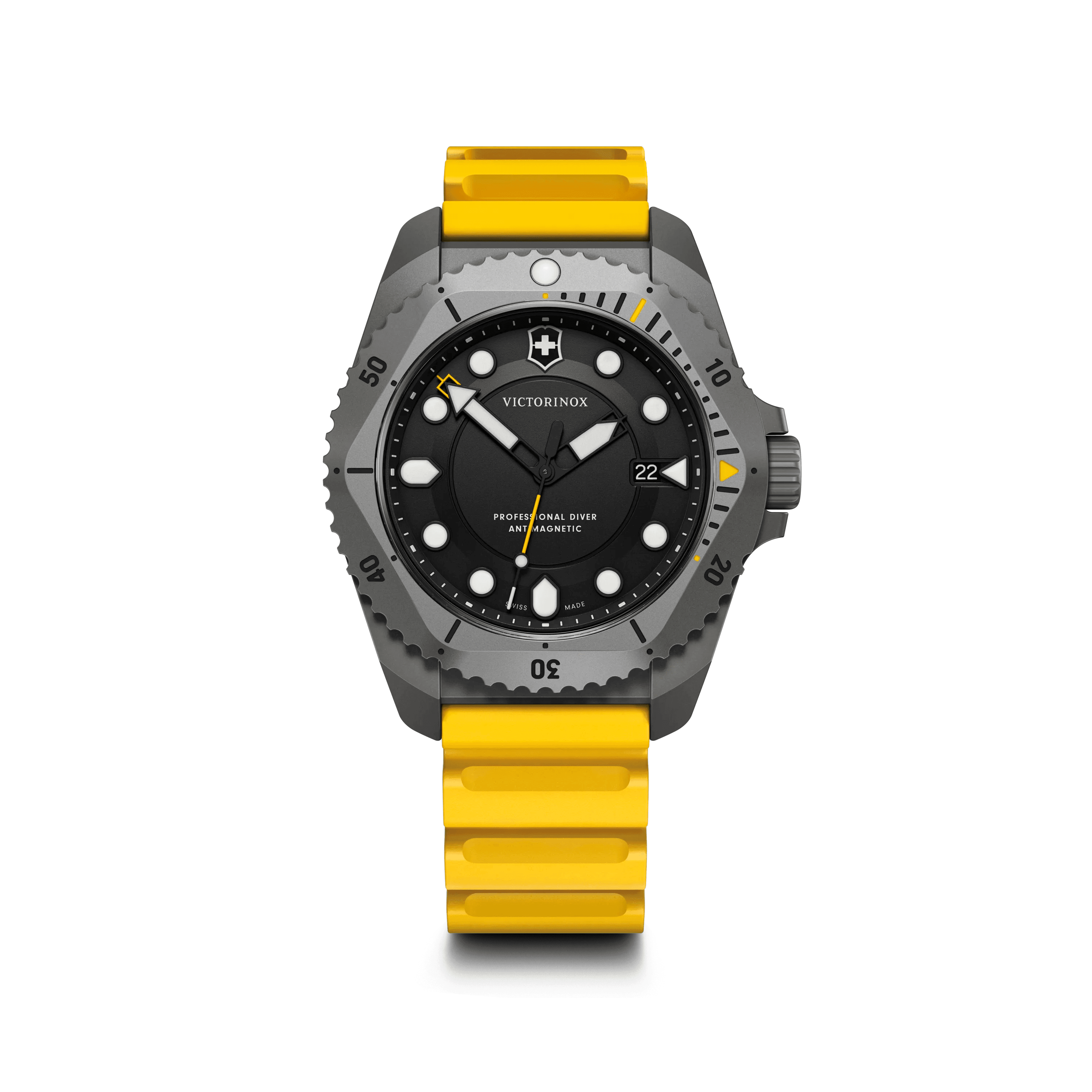 Dive Pro Quartz 43mm — Black Dial / Yellow Rubber Strap — Victorinox style 241992