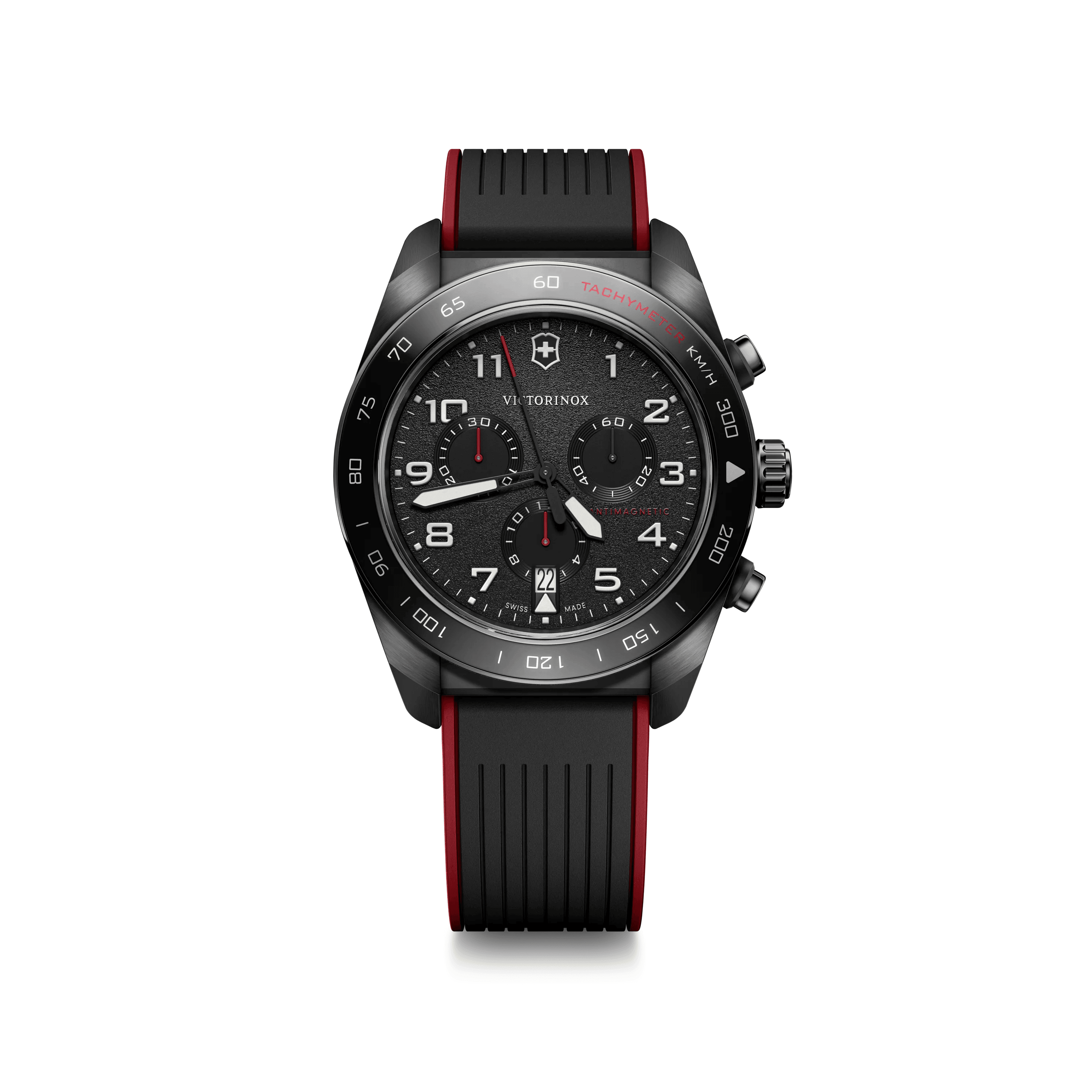Swiss Army Chronograph 42mm — Black Dial / Black Rubber Strap — Victorinox style 242051