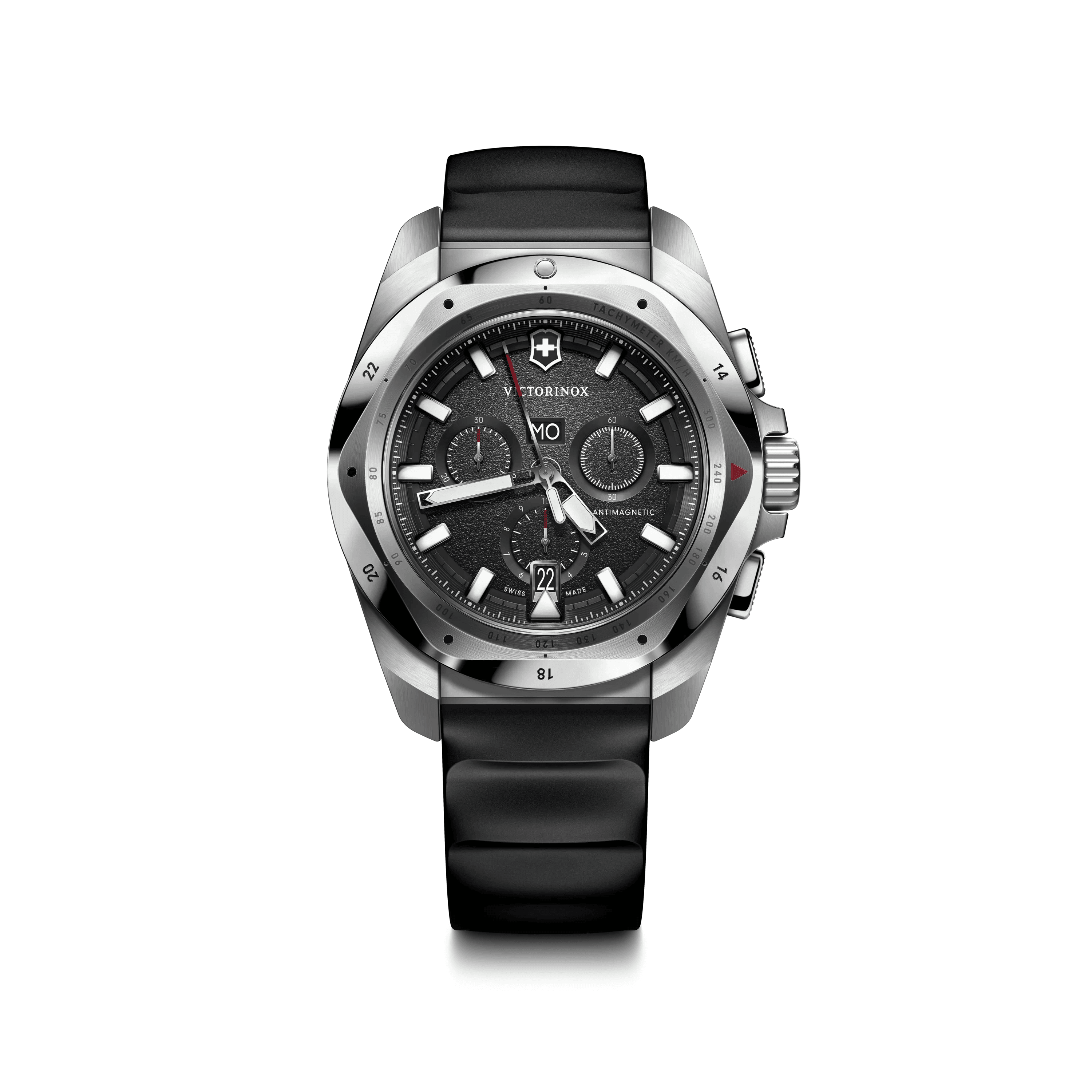 I.N.O.X. Chronograph 43mm — Black Dial / Black Rubber Strap — Victorinox style 241983