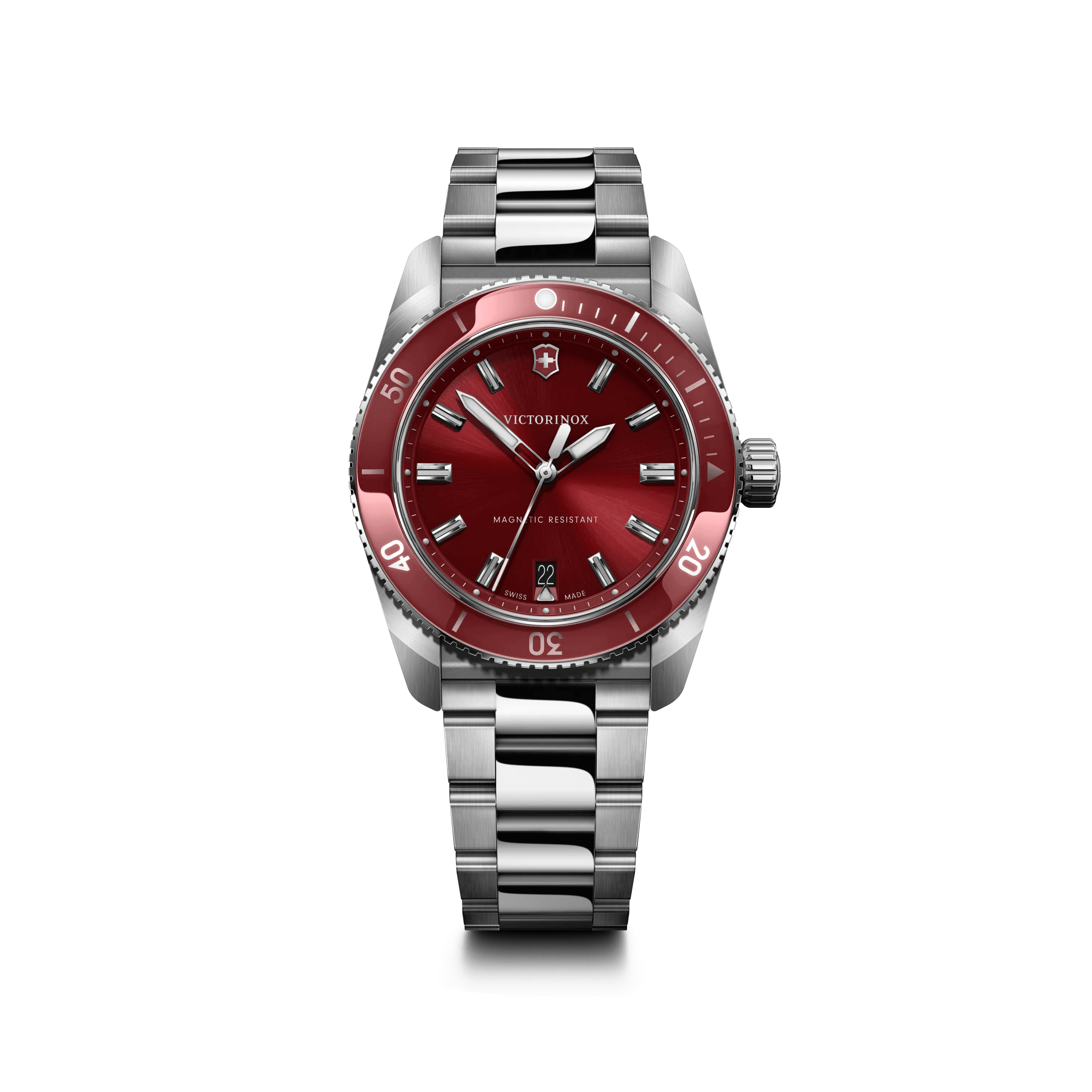 Maverick Quartz 39mm — Red Dial / Steel Bracelet — Victorinox style 242098