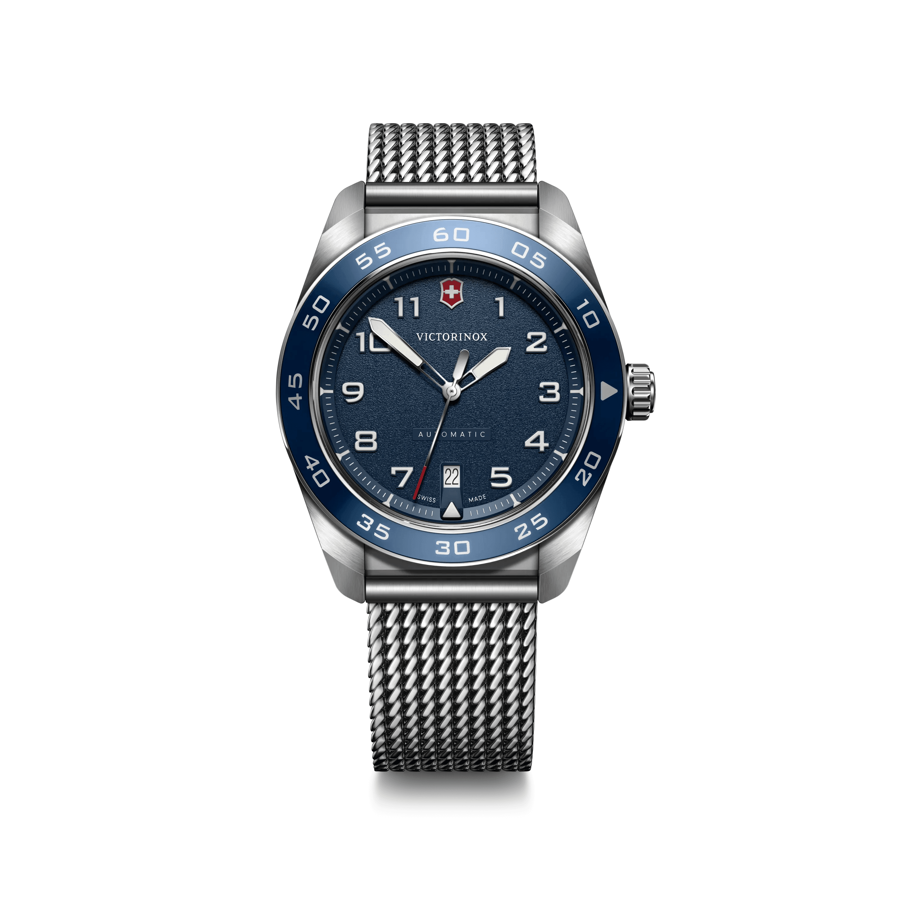 Swiss Army Automatic 42mm — Blue Dial / Silver Stainless Steel Bracelet — Victorinox style 242045