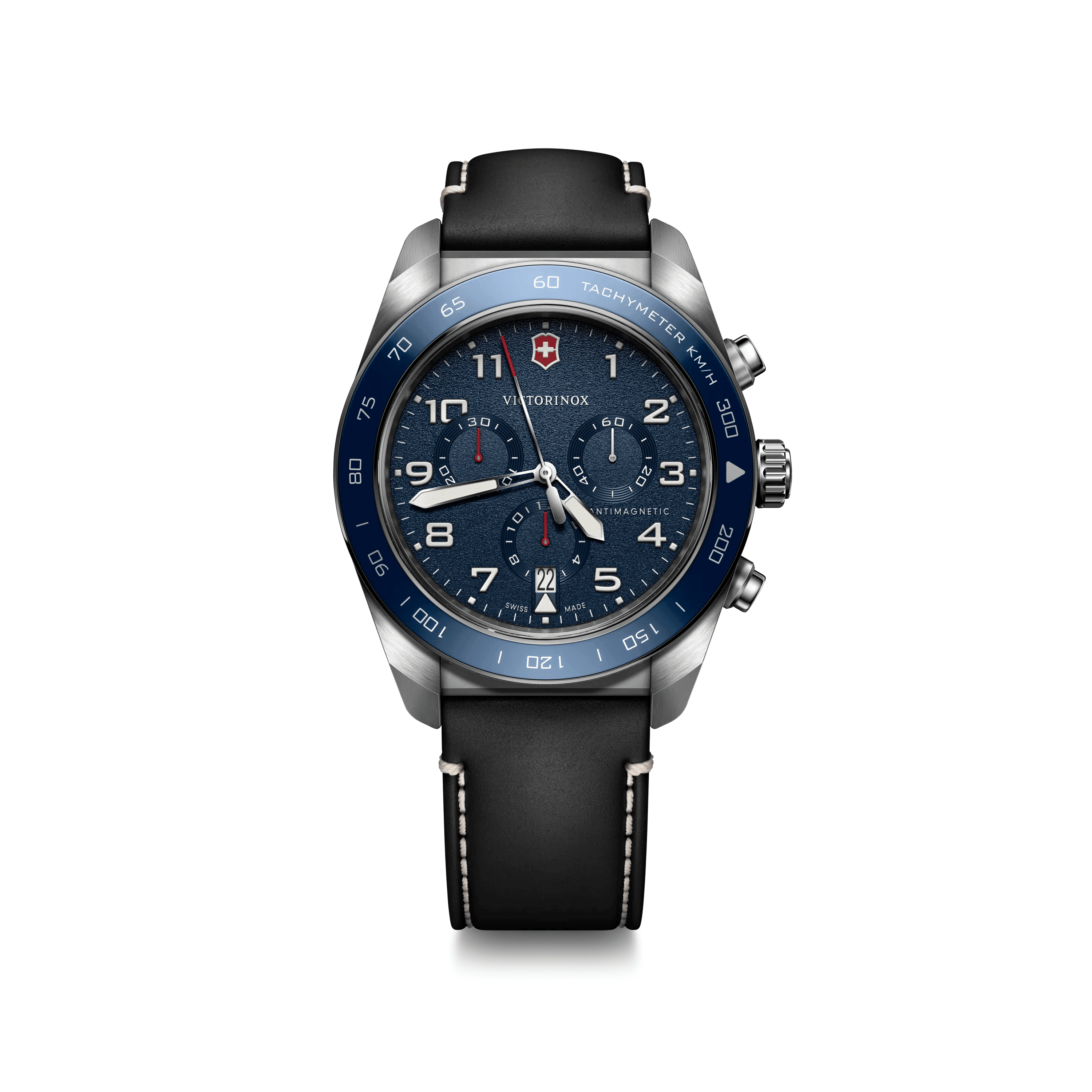 Swiss Army Chronograph 42mm — Blue Dial / Black Leather Strap — Victorinox style 242047