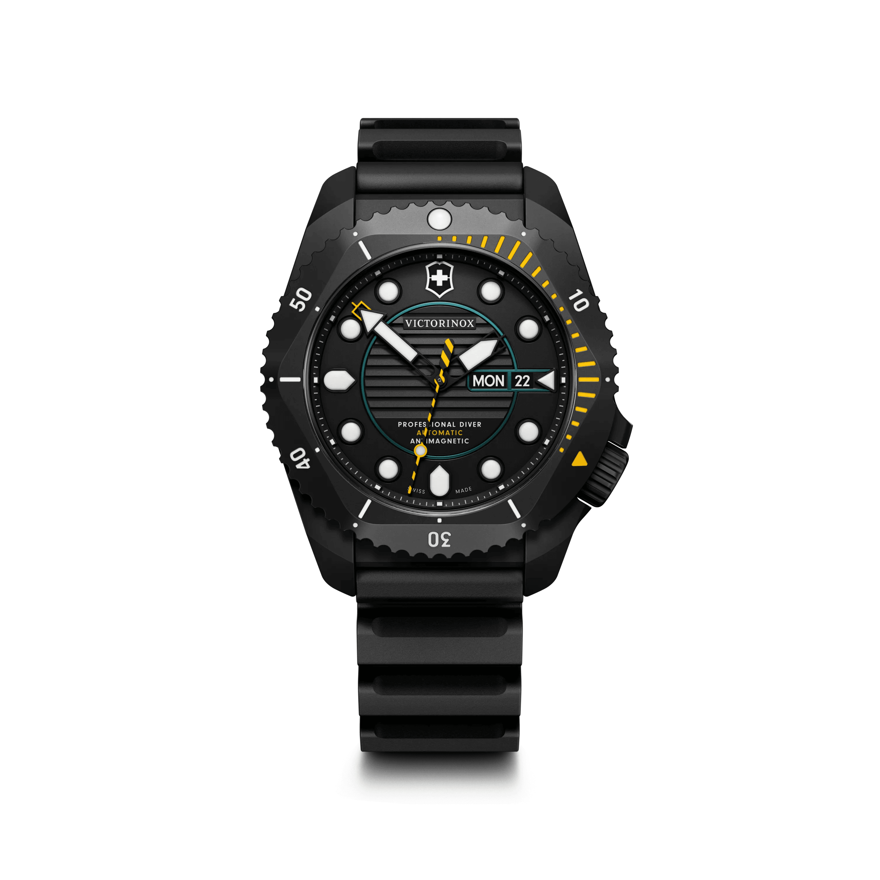 Dive Pro Automatic 43mm — Black Dial / Black Rubber Strap — Victorinox style 241997