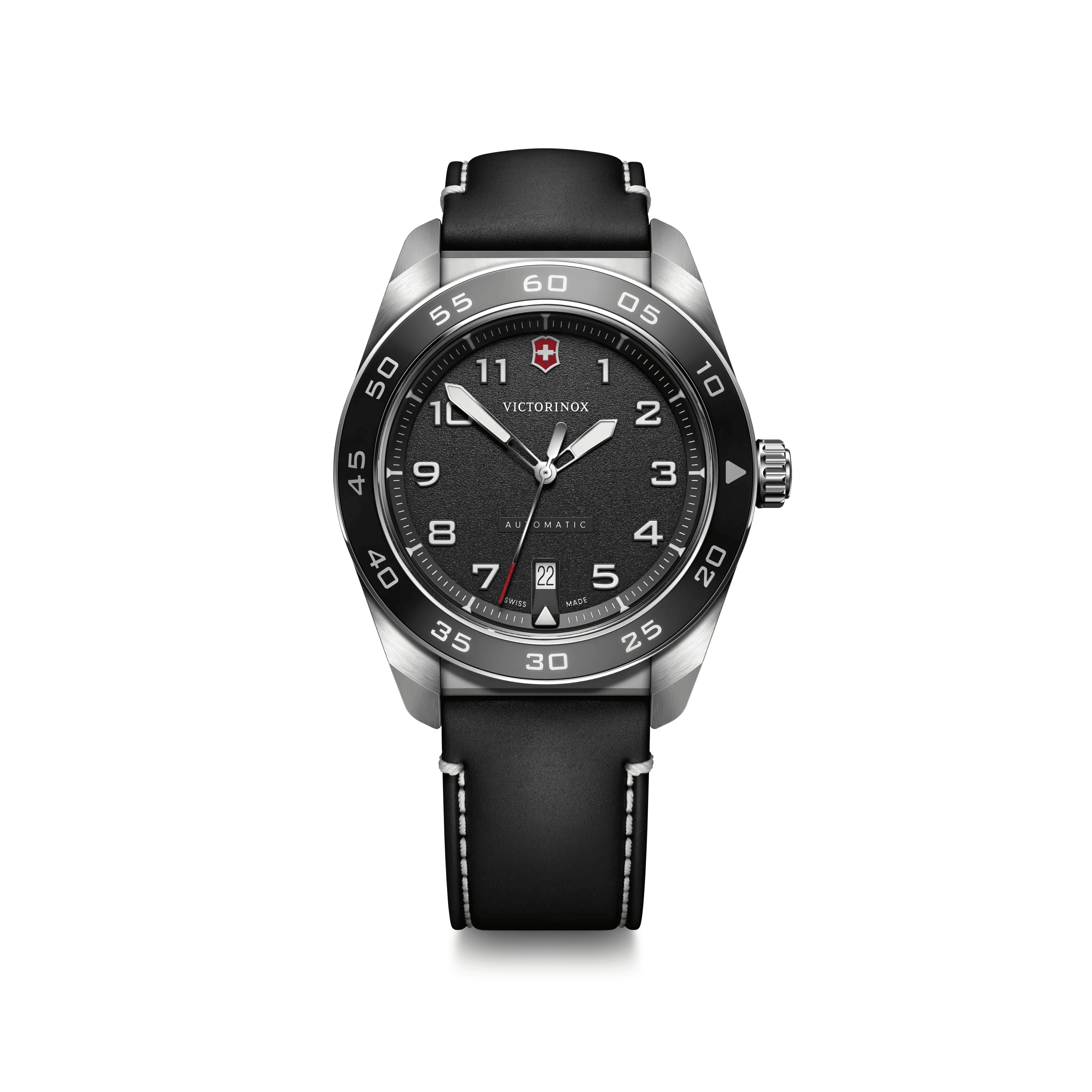 Swiss Army Automatic 42mm — Black Dial / Black Leather Strap — Victorinox style 242044