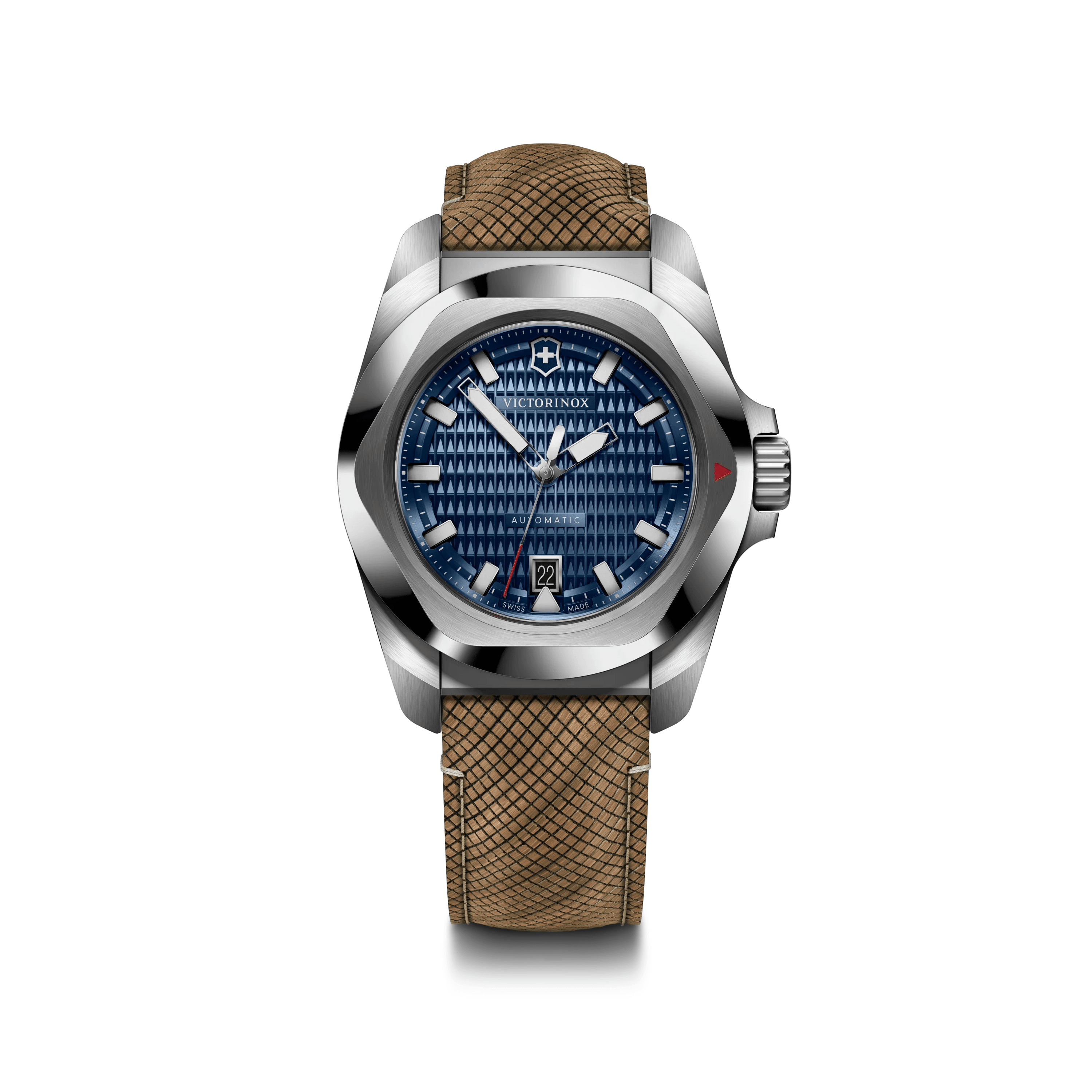 I.N.O.X. Automatic 41mm — Blue Dial / Brown Structured Strap — Victorinox style 242018.1