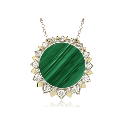 Malachite Diamond Halo Necklace