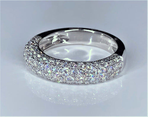4 Row Pavé Diamond Ring 18k White Gold 1.21ctw Finger Size 6.5