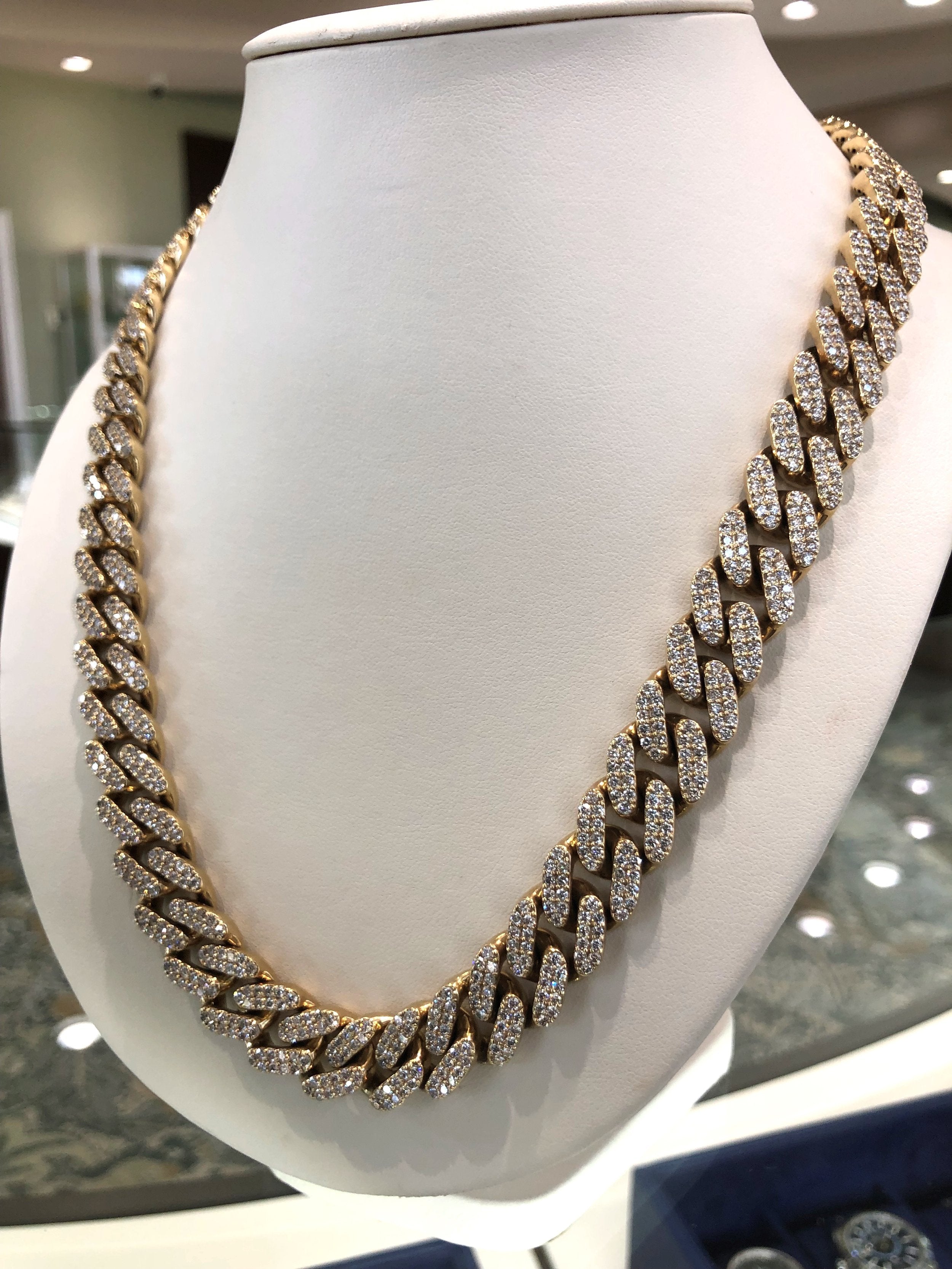 14K Gold Micro-Pave Diamond Cuban Link Necklace