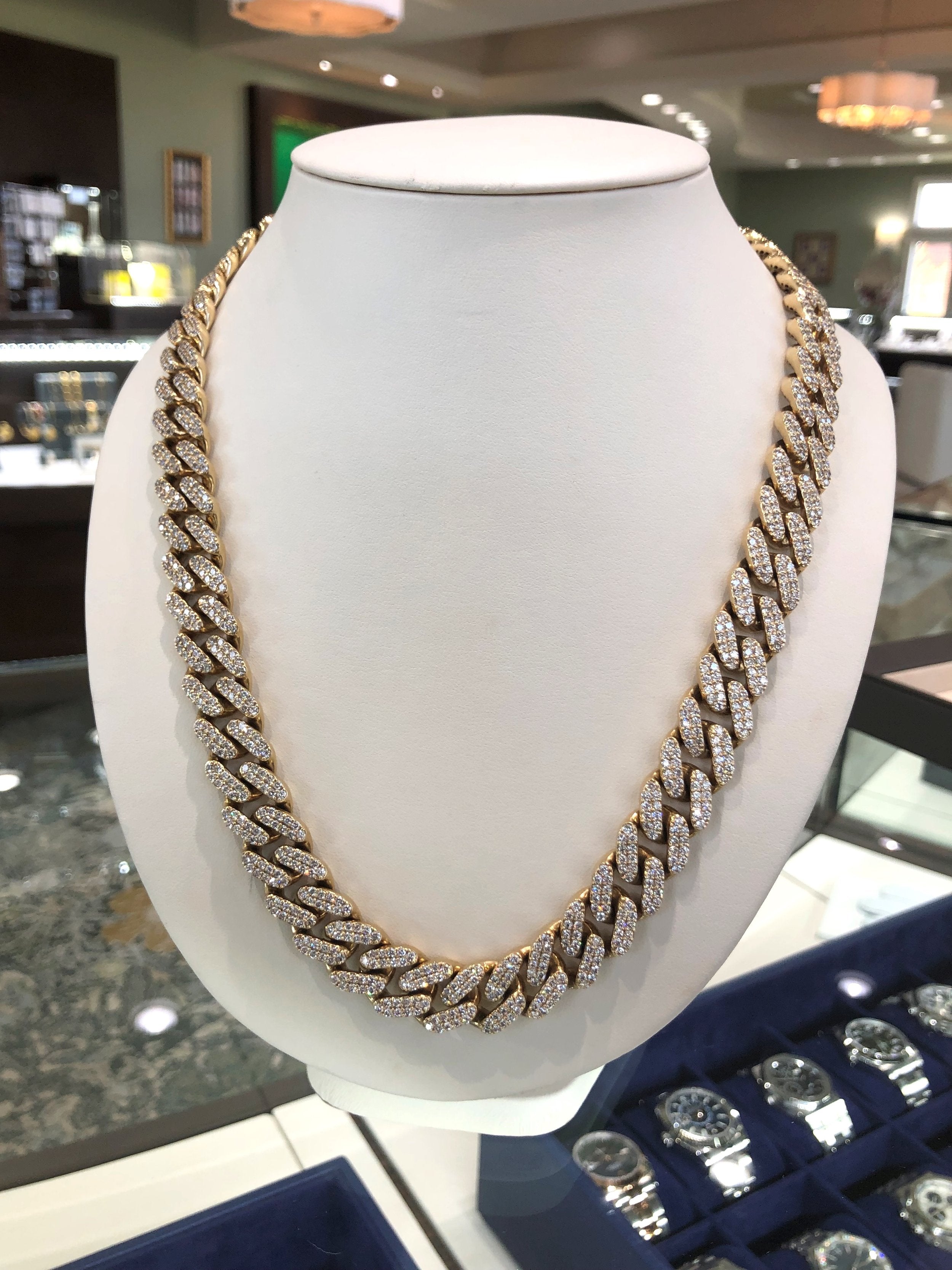 14k Miami Cuban Link Necklace VVS1 44 CT's.t.w. Rose/White ” Iced Diam