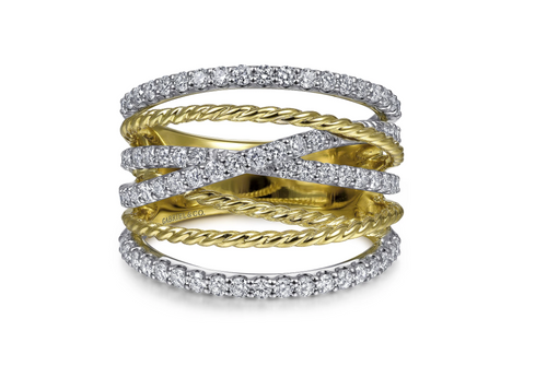 Twisted Rope and Diamond Rows Ring